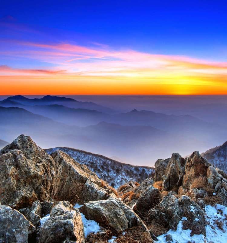 Beautiful Landscape at sunset on Deogyusan National Park in winter,South Korea.